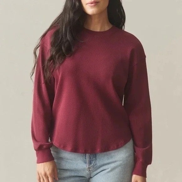 American Giant Tops - American Giant Thermal T-Shirt Womens L Maroon Long Sleeve Crew Neck Round Hem
